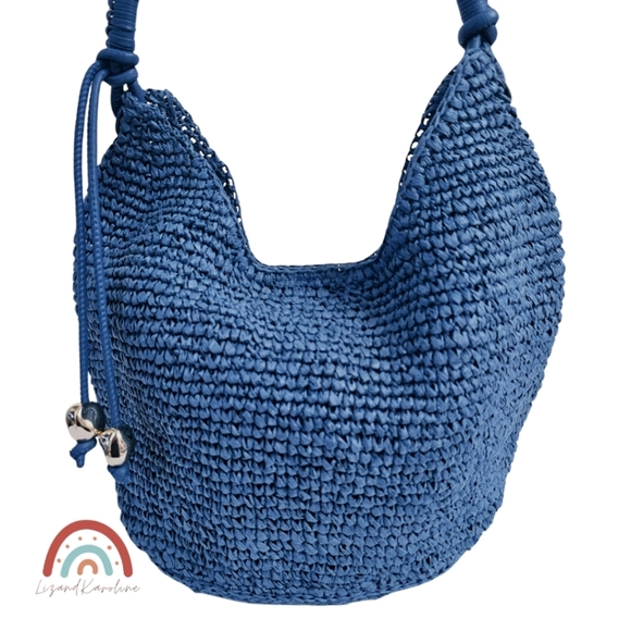 New! Madewell The Camren Straw Bag with Leather Trim in Distant Ocean - Picture 6 of 16